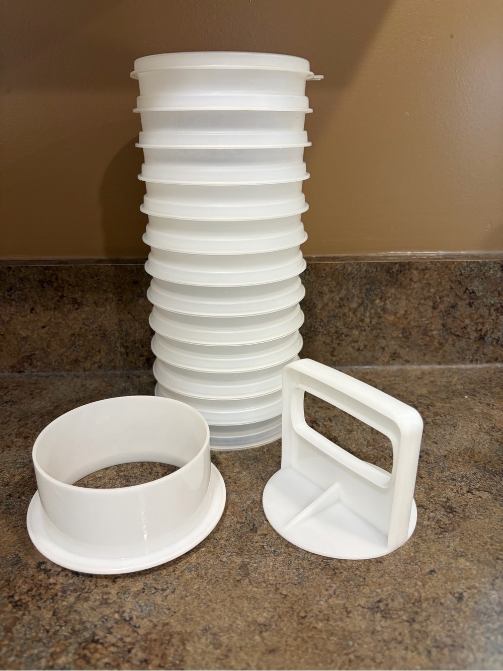 Vintage Tupperware Hamburger Patty Press and Keeper Set 12 2 Piece Press